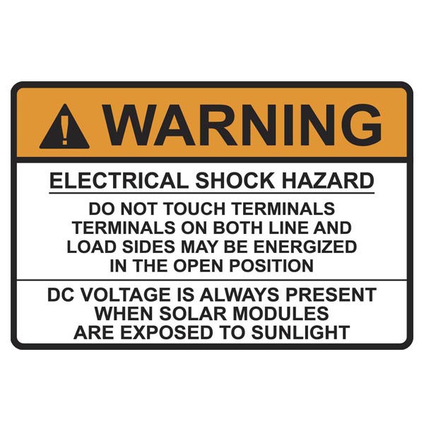 Solar Label, WARNING ELECTRICAL SHOCK HAZARD…DC VOLTAGE, 3.75