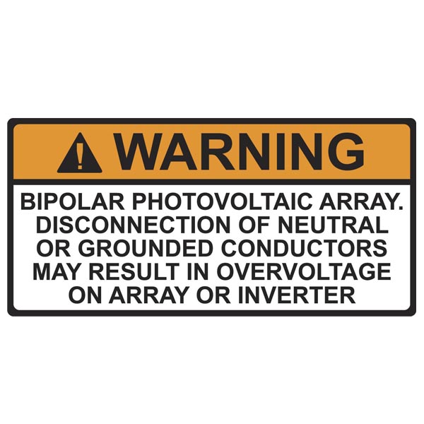Solar Label, WARNING BIPOLAR PV ARRAY, 3.75