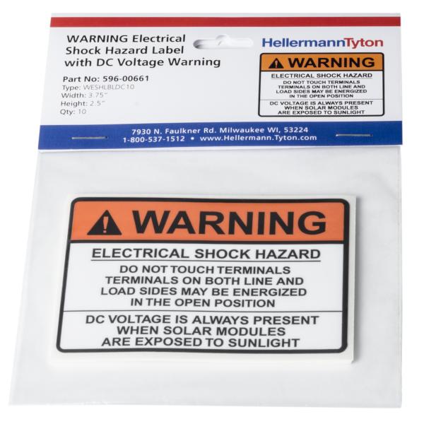 Solar Label Warning Electrical Shock Hazard Dc Voltage 3 75 X 2 5 Vl Orange 10 Pkg Hellermanntyton